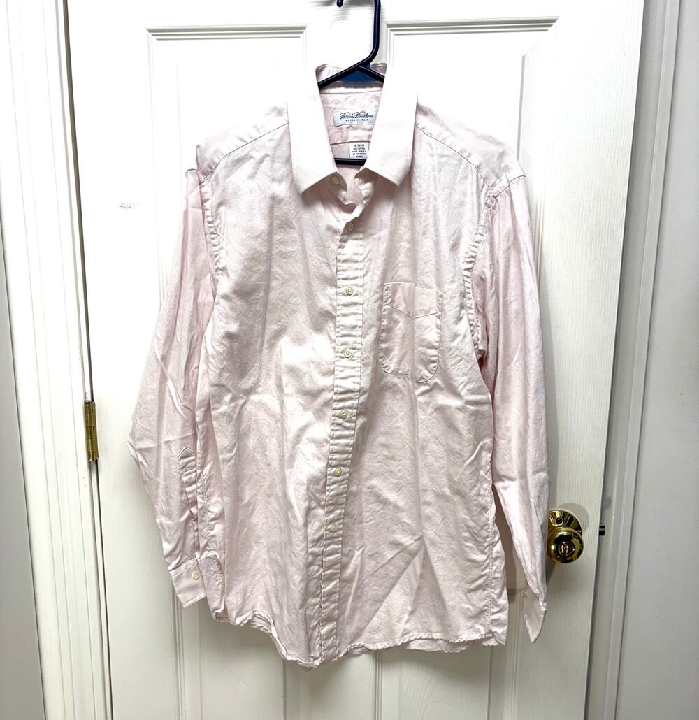 Brooks Brothers Cotton Dress Shirt, Pale Pink Pointelle, Men's Size 16 22/23